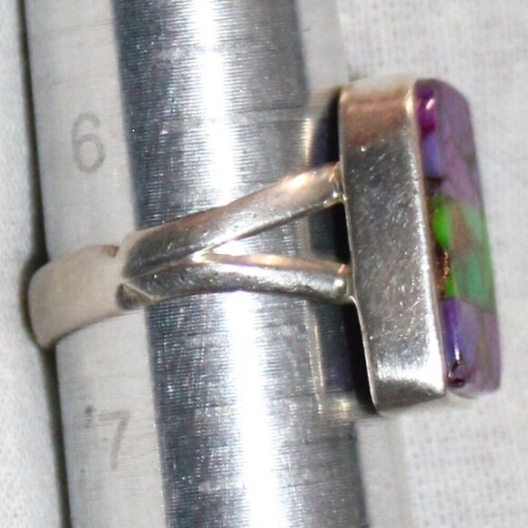Sterling Silver Purple & Green Stone Ring - Picture 6 of 7